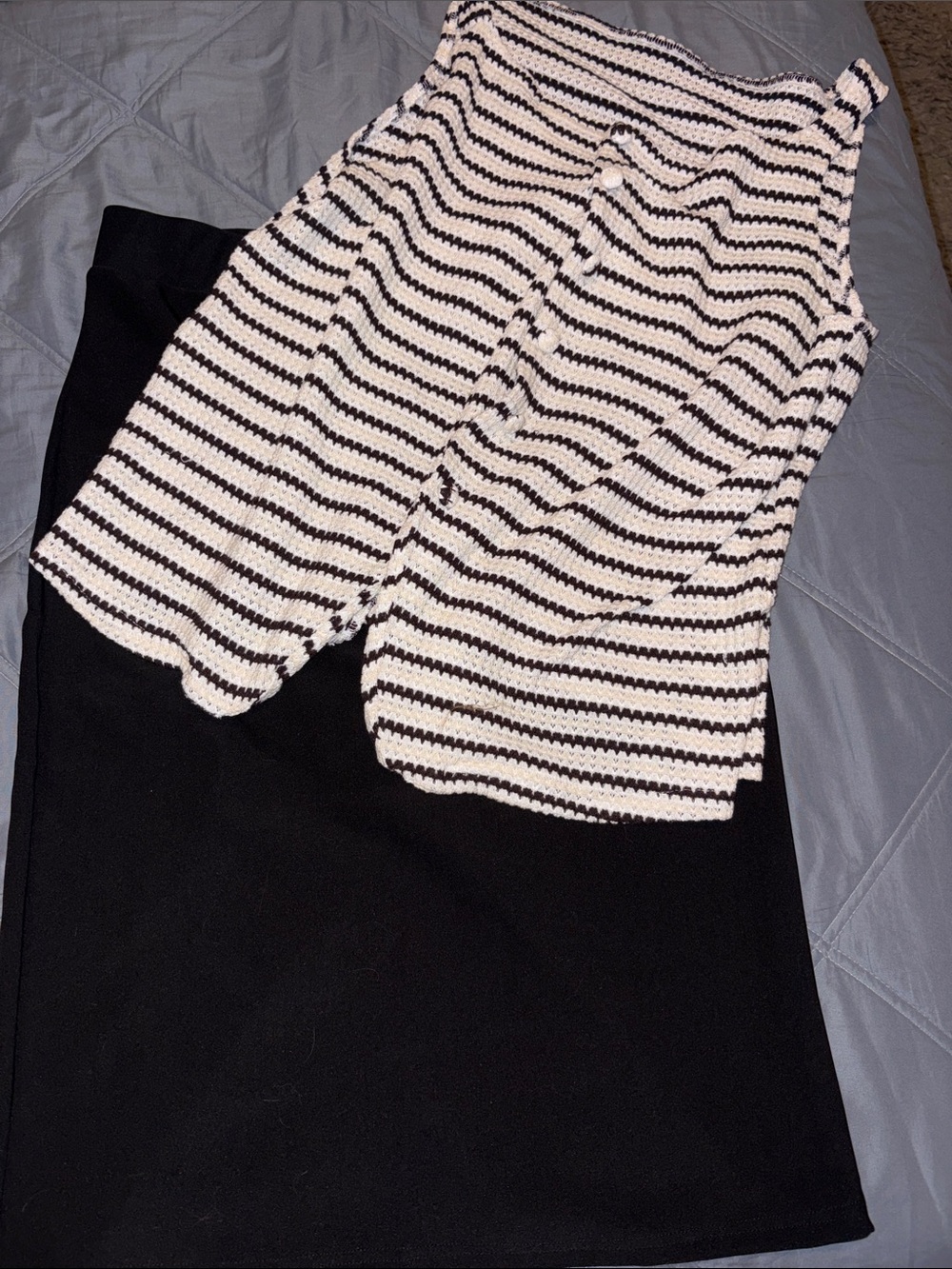 Striped Knit Button-Front Tank Top in Black & White and black pencil skirt.